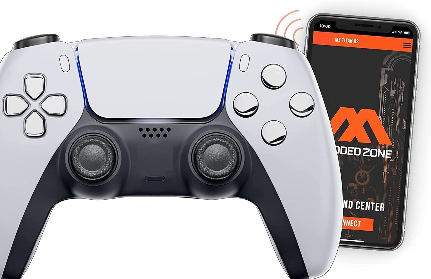 White/Chrome Custom Rapid Fire, Anti Recoil, Macros MODDED Controller for PS5 & PC - Unique Smart Mods for ps5 controller controlled by the APP. Best for FPS Games. Enhanced Gaming Experience - color: White/Chrome