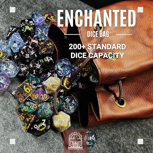 Sage's Portal Large DND Dice Bag, Holds 200+ Dice, Velvet-Lined PU Leather Drawstring Pouch with 4 Pockets for Dungeons and Dragons RPG MTG, D&D Gift for Dungeon Masters and Players