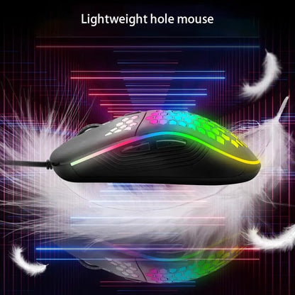 DC G40U Wired Gaming Mouse, RGB Honeycomb Ergonomic Design, 4 DPI Levels (1200/2400/4800/7200), Optical Sensor, Plug and Play, Compatible with PC, Mac, Tablet (Black) - color: Black
