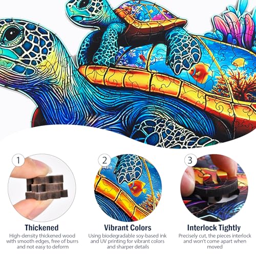 Wooden Jigsaw Puzzles for Adults Teens Kids, Parent & Baby Sea Turtle Wood Puzzle, Wooden Puzzles for Adults, Unique Animal Shaped Puzzle, Fun Challenging Family Games, 300pcs 15.5" x 11.7" - size: Large