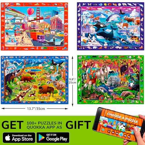 Jigsaw Puzzles for Kids Ages 4-6 - 4 x 60 Piece Kids Puzzles Ages 5-8 | Search and Find Puzzles for Kids Ages 6-8 - Toddlers Puzzles Ages 3-5 Year Old - Forest, Polar, Usa Park and City Animal - color: Animals