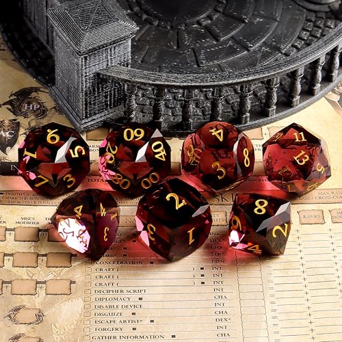 Crystal Amethyst Polyhedral Dice Set for DND (7-Piece) - Hand-Polished Gemstone Gaming Dice for Dungeons and Dragons & Tabletop RPGs, with Gift Case - color: Sj-007