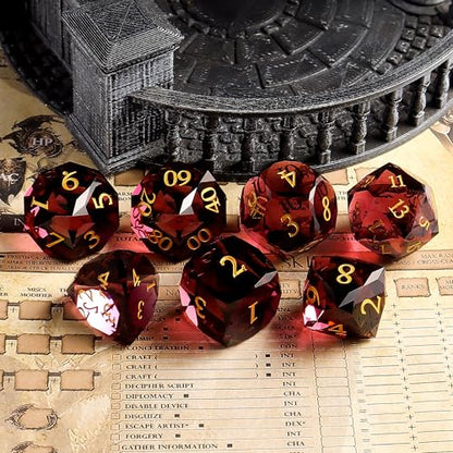 Crystal Amethyst Polyhedral Dice Set for DND (7-Piece) - Hand-Polished Gemstone Gaming Dice for Dungeons and Dragons & Tabletop RPGs, with Gift Case - color: Sj-007