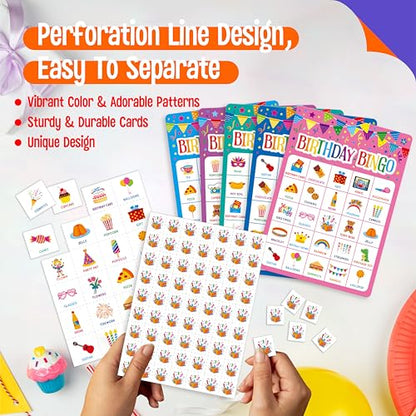 SpriteGru Birthday Bingo Game, 25PCS Bingo Board Card, 25 Players Birthday Party Game Set for Kids or Adults, Party Favor Decoration Supplies - style: Birthday Bingo Game