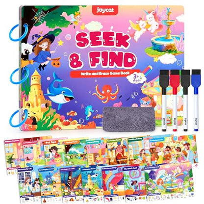 JoyCat Seek & Find Game Book, Educational Toys for Girls Ages 3-6 | Preschool Learning Activities for Toddlers & Kids, Christmas Road Trip Travel Toys for Car & Airplane, Gifts for 3-6 Olds - style: 3. Seek & Find Girls