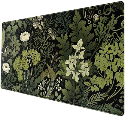 Green Leaves Beige Plants Pad, Large Extend Mouse Pad XXL, Freshness Foliage Keyboard Mat, Black Esthetics Desktop Mat Laptop Wireless Mouse Mat, Gift for Women 31.5"x15.75" - color: Green Leaves of Darkness