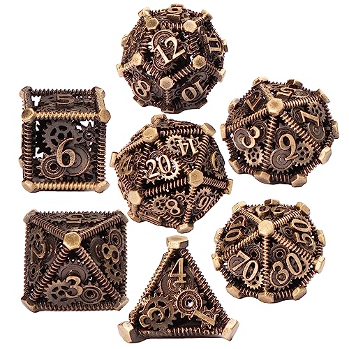 DND Metal Dice Set, UBEUCK 7PCS Gear Metal DND Dice Set for Dungeons & Dragons Board Games Boxes(Bronze Gear) - color: Bronze Gear