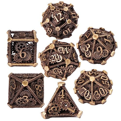 DND Metal Dice Set, UBEUCK 7PCS Gear Metal DND Dice Set for Dungeons & Dragons Board Games Boxes(Bronze Gear) - color: Bronze Gear