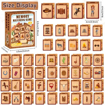 gisgfim 100 PCS Memory Matching Game Cowboy Concentration Memory Card Games for Kids Educational A Fun & Fast Western Party Favor Wild West Theme Matching Games - style: Western Cowboy