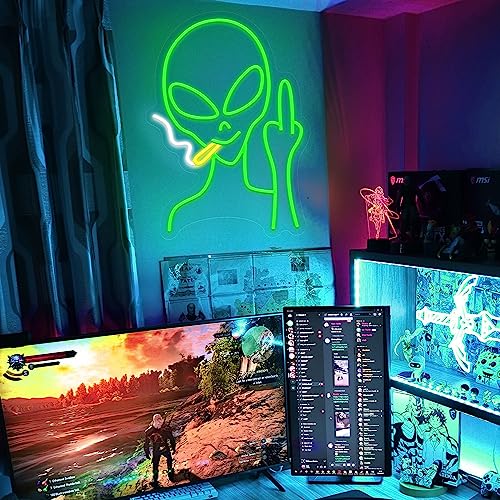 Green Alien Neon Signs, Dimmable LED Neon Signs for Wall Decor Bedroom Man Cave Game Room Home Bar Party Decor, LED Alien Neon Light for Kids Birthday Gift (Green Alien) - style: Green Eyed Alien