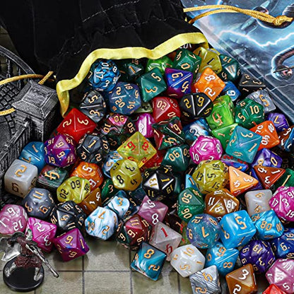 CiaraQ Polyhedral Role Playing Dice with Drawstring Storage Pouch | 26 acrylic dice sets – 182 pcs total, 7 per set (D4-D20). Lightweight & durable. Great for D&D & tabletop games. Ages 14+. - color: 26 Colors -Sickle Font