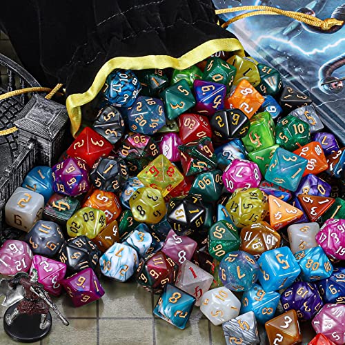 CiaraQ Polyhedral Role Playing Dice with Drawstring Storage Pouch | 26 acrylic dice sets – 182 pcs total, 7 per set (D4-D20). Lightweight & durable. Great for D&D & tabletop games. Ages 14+. - color: 26 Colors -Sickle Font