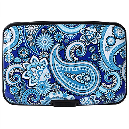 Credit Card Holder Small RFID Blocking Wallet Business Metal Slim Mini Aluminum Hard Case for Women Men - color: Floral Paisley Pattern