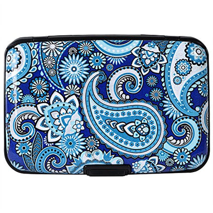 Credit Card Holder Small RFID Blocking Wallet Business Metal Slim Mini Aluminum Hard Case for Women Men - color: Floral Paisley Pattern