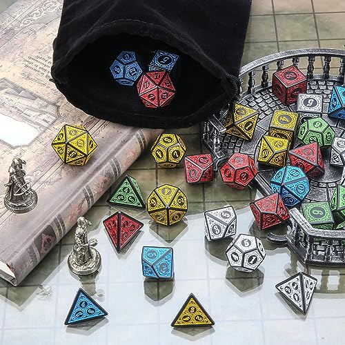 Coyeekn 35Pcs Retro DND Polyhedral Dice Set with Storage Pouch | 5 Complete Polyhedral Dice Sets (D4-D20), Great for D&D, MTG & Tabletop RPG Games - color: 35pcs-retro Sets