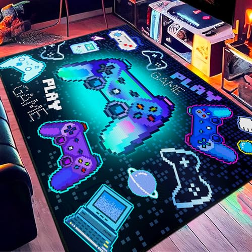 2x3 Funky Gaming Play Rug for Bedroom, Pixel Game Controller Mat Whimsical Gamepad Carpet for Playroom, Playing Rugs Décor for Game Lover Washable - color: Pixel Game02, size: 2'x 3'