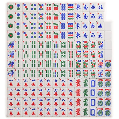 Yellow Mountain Imports American Mahjong Set, Chinoise II with Floral Blue Soft Case - All-in-One Racks with Pushers, Wright Patterson Betting Coins, Dice, & Wind Indicator - color: Chinoise