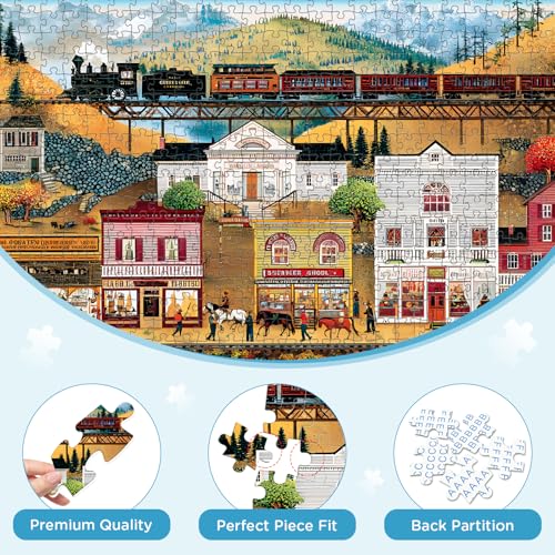 500 Pieces Puzzle for Adults, Retro Train Jigsaw Puzzles for Adult, Countryside Town Jigsaw Puzzle 500 Pieces for Adults Seniors, Challenging Game Home Decor Birthday Gift Toy 20.5 * 15 in - style: Retro
