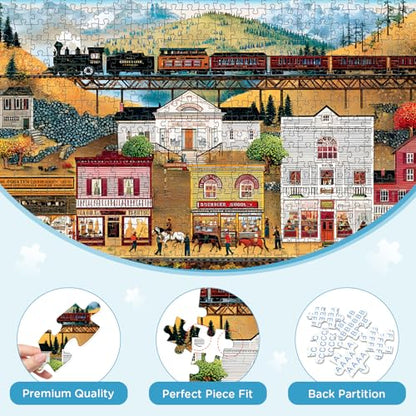 500 Pieces Puzzle for Adults, Retro Train Jigsaw Puzzles for Adult, Countryside Town Jigsaw Puzzle 500 Pieces for Adults Seniors, Challenging Game Home Decor Birthday Gift Toy 20.5 * 15 in - style: Retro