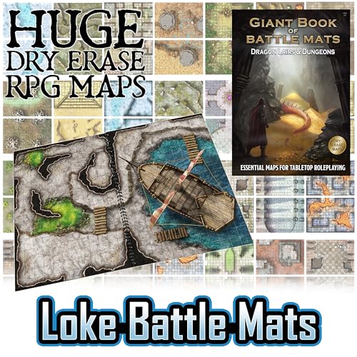 Loke Giant Book of Battle Mats Dragon Lairs & Dungeons, Ages 14+ | 1+ Players, Reusable, Marker-Friendly Encounter Maps for Tabletop Roleplaying with Miniatures, Tokens & 3D Scenery