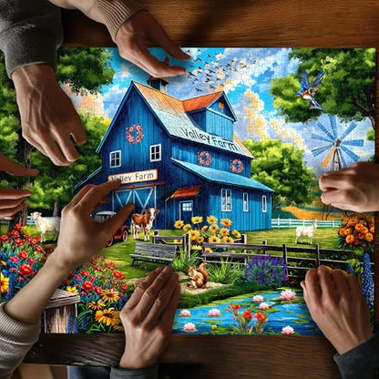 Farm Puzzles for Adults 1000 Pieces, Country Life Nature Landscape Puzzle Features Flower Bird Cow, Barn Puzzles Scenic, Challenging Jigsaw Puzzles - style: Farm Puzzles