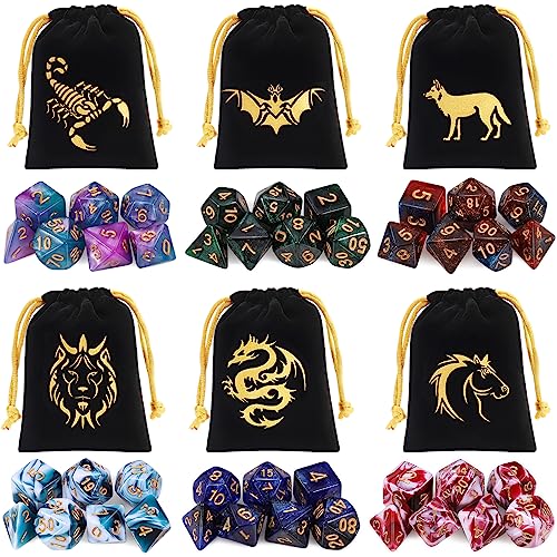 CiaraQ Polyhedral Dice Set - DND Role Playing Dice | Acrylic RPG Dice for Dungeons and Dragons MTG Table Games, Multi-Color, 42pcs - color: Red & White / Blue & White / Blue & Purple / Black & Green / Black & Purple