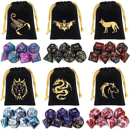 CiaraQ Polyhedral Dice Set - DND Role Playing Dice | Acrylic RPG Dice for Dungeons and Dragons MTG Table Games, Multi-Color, 42pcs - color: Red & White / Blue & White / Blue & Purple / Black & Green / Black & Purple