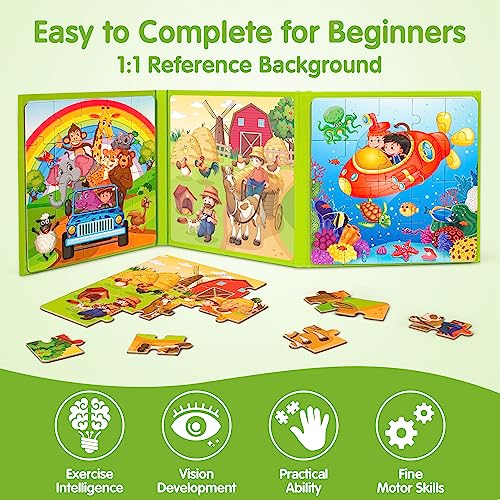 SYNARRY Magnetic Animal Puzzles for Kids Ages 3-5, Travel Animal Toys | 20-Piece Magnetic Travel Puzzle for Kids Ages 4-6, Car Airplane Road Trip Activities, Quiet Toys, Animal Gifts for Kids - style: Animal