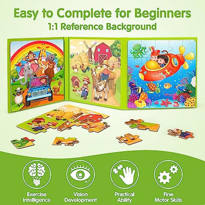 SYNARRY Magnetic Animal Puzzles for Kids Ages 3-5, Travel Animal Toys | 20-Piece Magnetic Travel Puzzle for Kids Ages 4-6, Car Airplane Road Trip Activities, Quiet Toys, Animal Gifts for Kids - style: Animal