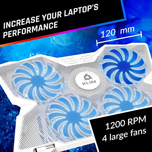 KLIM Wind Laptop Cooling Pad - More Than 500 000 Units Sold - New - The Most Powerful Rapid Action Cooling Fan - Laptop Stand with 4 Cooling Fans at 1200 RPM - USB Fan - PS5 PS4 - Full White - color: Full White