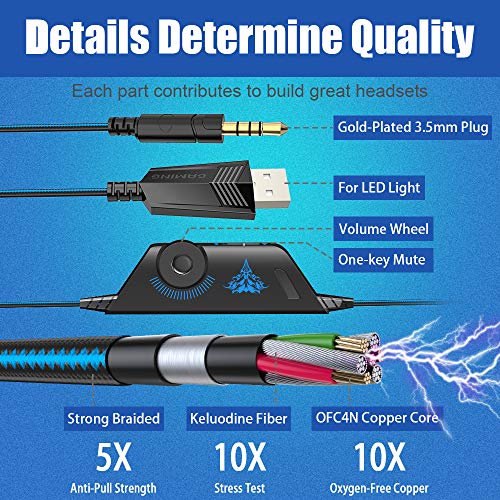 BENGOO G9000 Stereo Gaming Headset for PS4 PC Xbox One PS5 Controller, Noise Cancelling Over Ear Headphones with Mic, LED Light, 7.1 Surround Sound, Soft Memory Earmuffs for Nintendo Xbox Series X|S - color: Blue