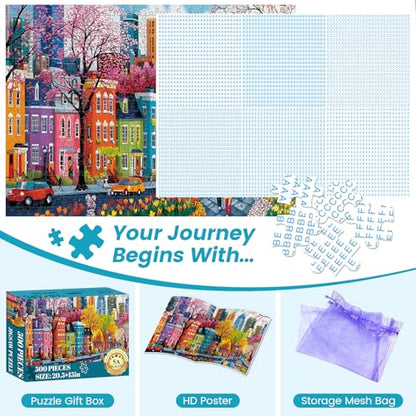 500 Piece Puzzles for Adults, Sparkling City Landscapes Puzzle for Teens Adults Seniors, Colorful Summer Street Jigsaw Puzzle 500 Pieces, Cute Puzzle with Letters on Back,Challenging Family Game Gifts - style: Sparkling City