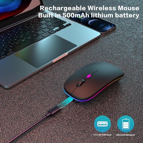 AIKOKOK Wireless Bluetooth Mouse, Rechargeable Dual Mode Mouse,Bright Black | BT 5.2 & 2.4G USB Receiver,3 Adjustable DPI,LED Lights,Slim,Silent,Portable Computer Mouse for Laptop,PC,MacBook,iPad,Tablet - color: Bright Black 02