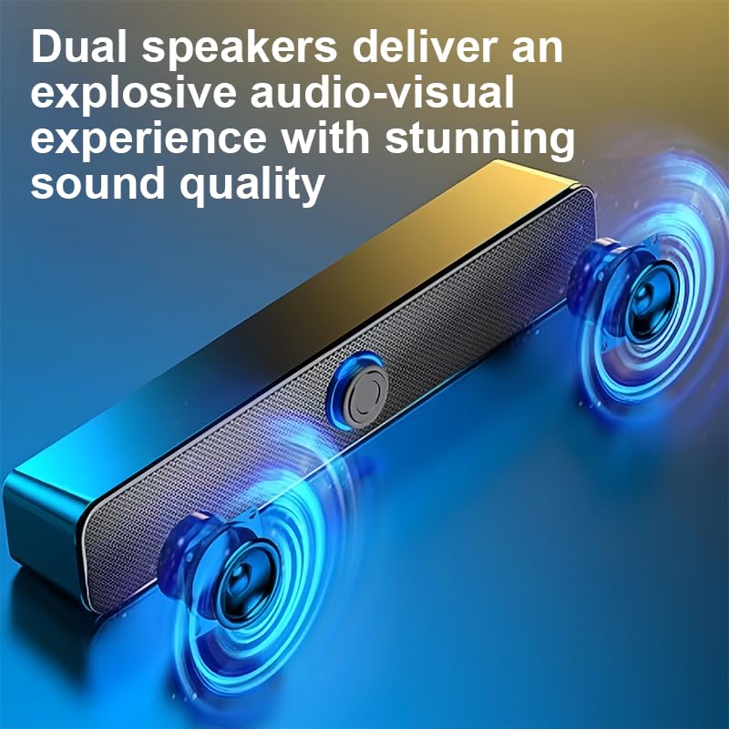 Computer Speakers for Desktop PC, Wired Stereo Speakers with 5.0 Chip/3.5mm Aux, USB Powered Soundbar with Subwoofer, Desk Speakers for Gaming Monitor Music TV Studio, 11.6"×2.4"×2.1", Black - color: Black