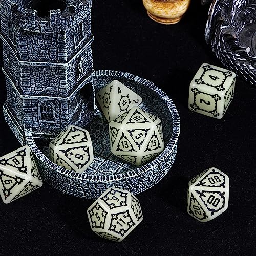 cusdie 25mm Giant DND Dice Glow in The Dark, 7 Pcs Luminous Polyhedral Dice Set, Glowing D&D Dice with Dragon Eye Dice Bag for Pathfinder RPG(Glow in The Dark) - color: Luminous