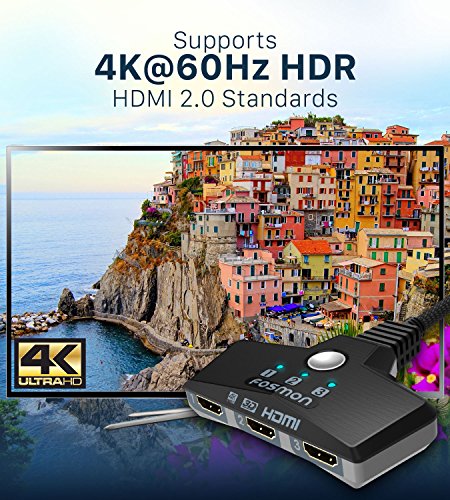 Fosmon 4K HDMI Switch 3 in 1 out 4K@60Hz, 3-Port HDMI Switcher HD 1080P 60Hz HDCP 2.2, HDMI Splitter Hub Compatible with HDTV, PS5/4, Xbox, Fire Stick - size: 4k@60Hz
