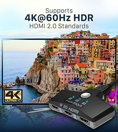 Fosmon 4K HDMI Switch 3 in 1 out 4K@60Hz, 3-Port HDMI Switcher HD 1080P 60Hz HDCP 2.2, HDMI Splitter Hub Compatible with HDTV, PS5/4, Xbox, Fire Stick - size: 4k@60Hz