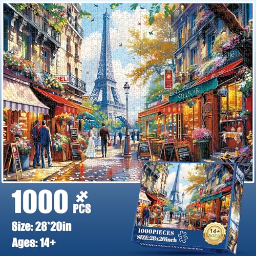 1000 Pieces Puzzle for Adults - Charming Paris Puzzle for Adults Children - Recycled Paper Jigsaw Puzzle 1000 Pieces - Fun and Challenging Family Game Great Gift Idea, Finished Size is 28 * 20 in - style: Eiffel Tower Couple
