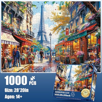 1000 Pieces Puzzle for Adults - Charming Paris Puzzle for Adults Children - Recycled Paper Jigsaw Puzzle 1000 Pieces - Fun and Challenging Family Game Great Gift Idea, Finished Size is 28 * 20 in - style: Eiffel Tower Couple