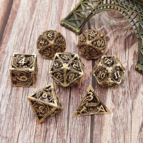 DND Dice Set Metal Dice Dungeons and Dragons Dice Gift Polyhedral Dice Set Role Playing Dice D20 Hollow Polyhedral dice Set for Dungeons and Dragons RPG MTG Table Games - color: Ancient Bronze