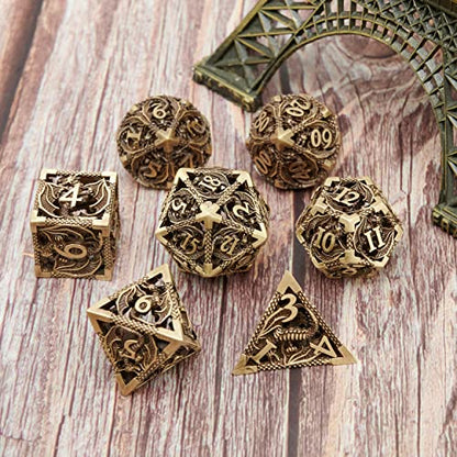 DND Dice Set Metal Dice Dungeons and Dragons Dice Gift Polyhedral Dice Set Role Playing Dice D20 Hollow Polyhedral dice Set for Dungeons and Dragons RPG MTG Table Games - color: Ancient Bronze