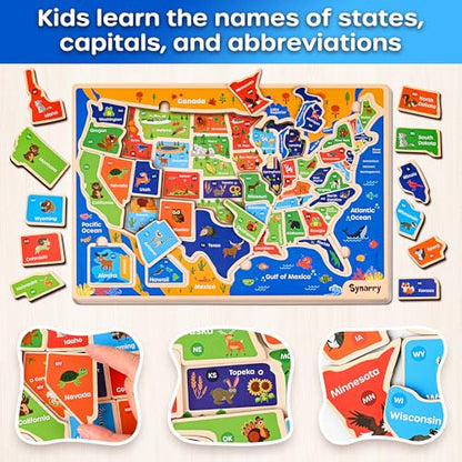 SYNARRY Large USA World Solar System Wooden Puzzles for Kids Ages 4-6, Wood Jigsaw Puzzles Educational Games Toys Gifts for Toddlers, Learning United States World Space Maps for Boys Girls Ages 3-8 - style: USA World Solar System