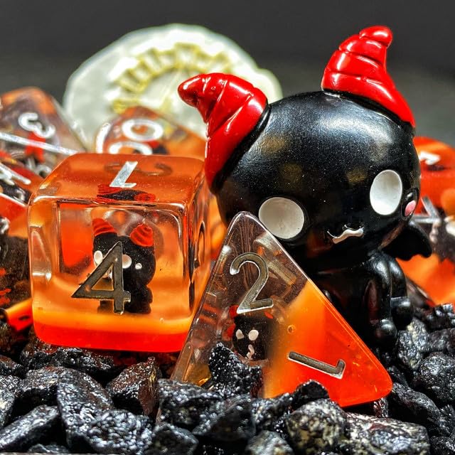 Sage's Portal Familiars Dice and Toy Set Combo Resin DND Dice Set Polyhedral Dice Set for Dungeons and Dragons RPG Pathfinder Tabletop TTRPG (Cutesy Succubus+ Figurine) - color: Cutesy Succubus, style: Dice Set +Mini Figure