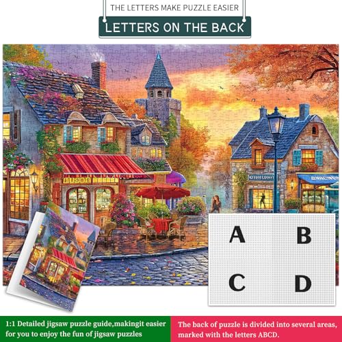 Puzzles for Adults 1000 Pieces,The Streets of Autumn Jigsaw Puzzle with 1:1 HD Poster, Perfect Interlocking No Dust, Stress Relief Ideal Gift for Family Games - color: The Streets of Autumn