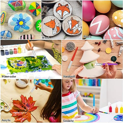 20 Pcs Kids Paint Brushes - Round & Flat, Easy Hold & Clean, Bristle Craft for Acrylic, Oil & Watercolor Paint