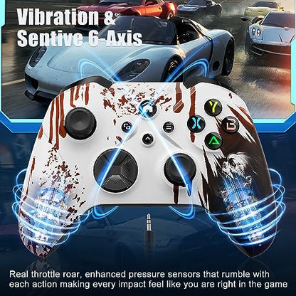Xexvyrin Wireless for X-Box Controller, Compatible with X-Box One X|S, Series PC, Special Edition Custom Controller 6-Axis Motion Control/3.5mm Audio Jack/Dual Vibration/Macro Function/Turbo（white brown）