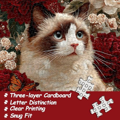 Cat Puzzles for Adults 1000 Pieces, Flower Animal Jigsaw Puzzles Kitten Butterfly, Floral Kitty Puzzle, Difficult Flower Cat Puzzle as Home Decor - style: Peony Cat Dreams puzzle