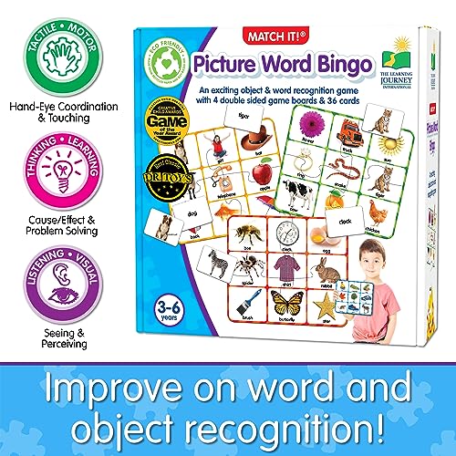 The Learning Journey: Match It! Bingo - Picture Word - Reading Game for Preschool and Kindergarten 36 Picture Word Cards, 9.5" H x 8" W x 0.1" D - style: Picture Word