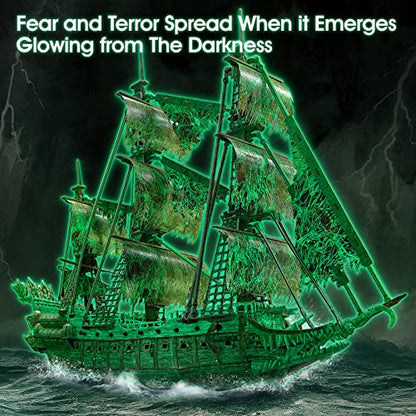 CubicFun 3D Jigsaw Puzzles Dutch Ship Model Flying Luminous Haunted Pirate Ship DIY for Adults and Kids, Building Kits Office Decoration for Women and Men, 360 Pieces