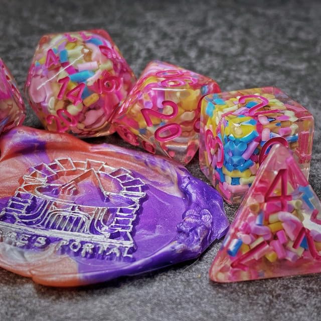 Sage’s Portal Cantrips DND Dice Set - Round Edge Resin 7-PC Polyhedral DND Dice Set for Dungeons and Dragons D&D RPG Tabletop TTRPG (Sprinkles Pink) - color: Sprinkles Pink